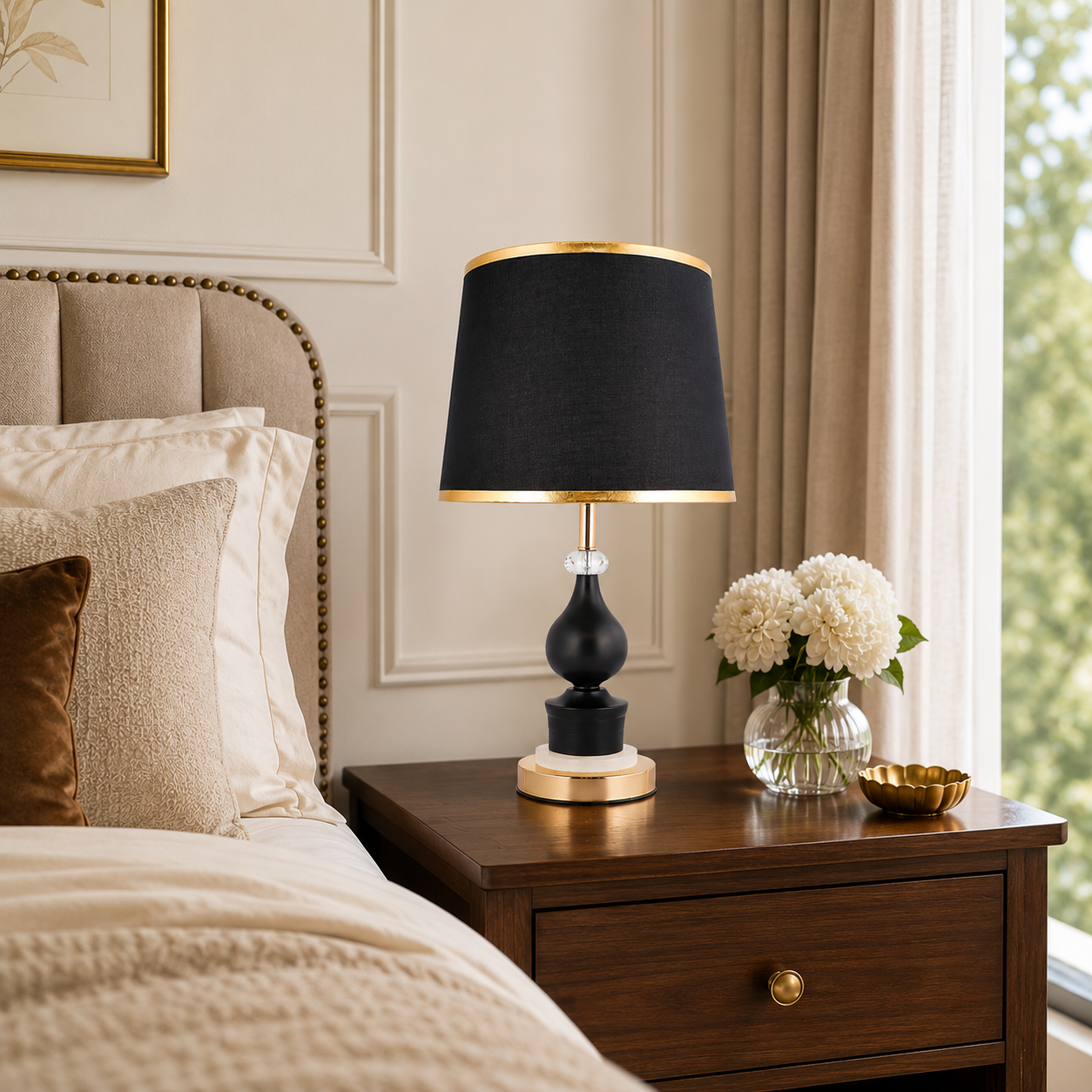 Luxury Black & Gold Crystal Accent Table Lamp