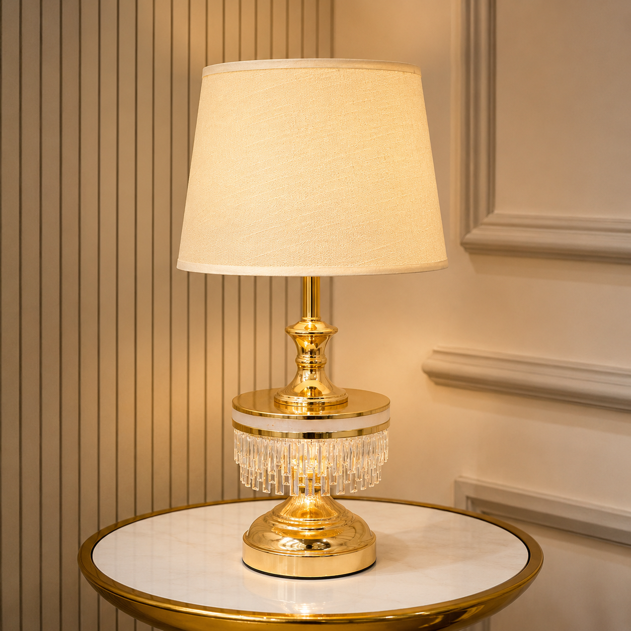 Luxury Crystal Fringe Gold Table Lamp