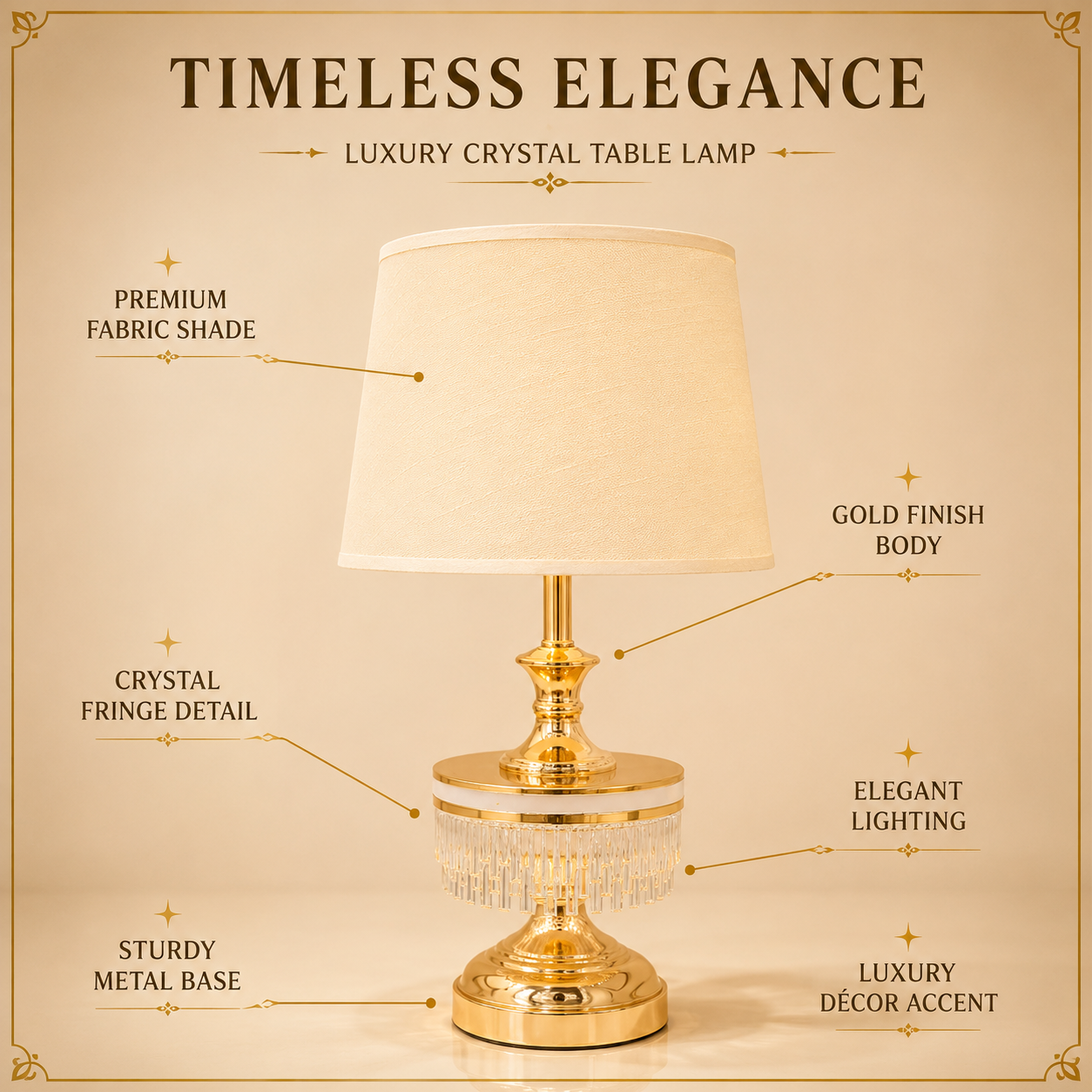 Luxury Crystal Fringe Gold Table Lamp