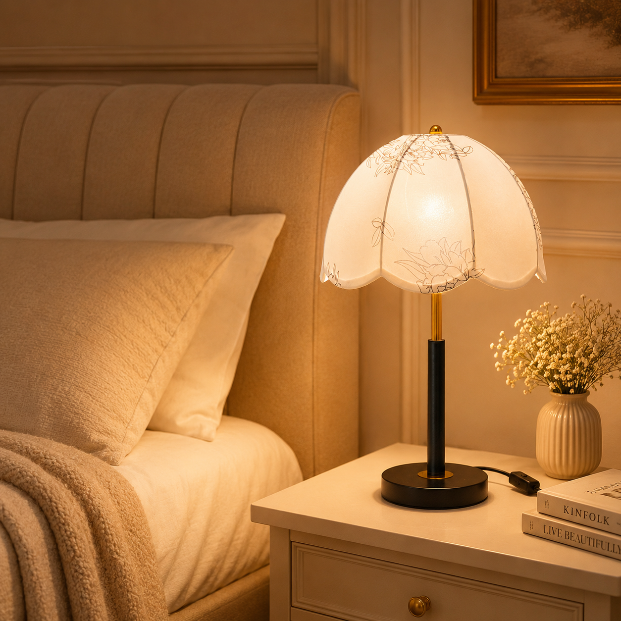 Floral Elegance Table Lamp with Fabric Shade