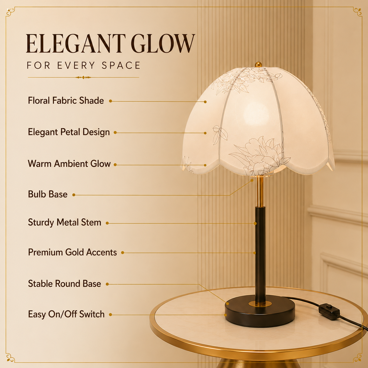 Floral Elegance Table Lamp with Fabric Shade