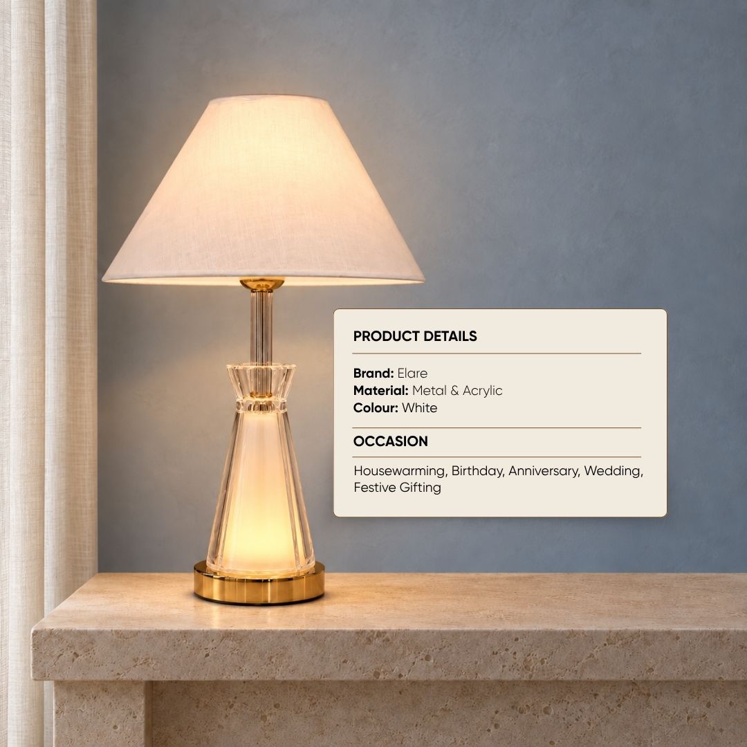 Dual-Light Table Lamp Clear Crystal Glass in White Shade