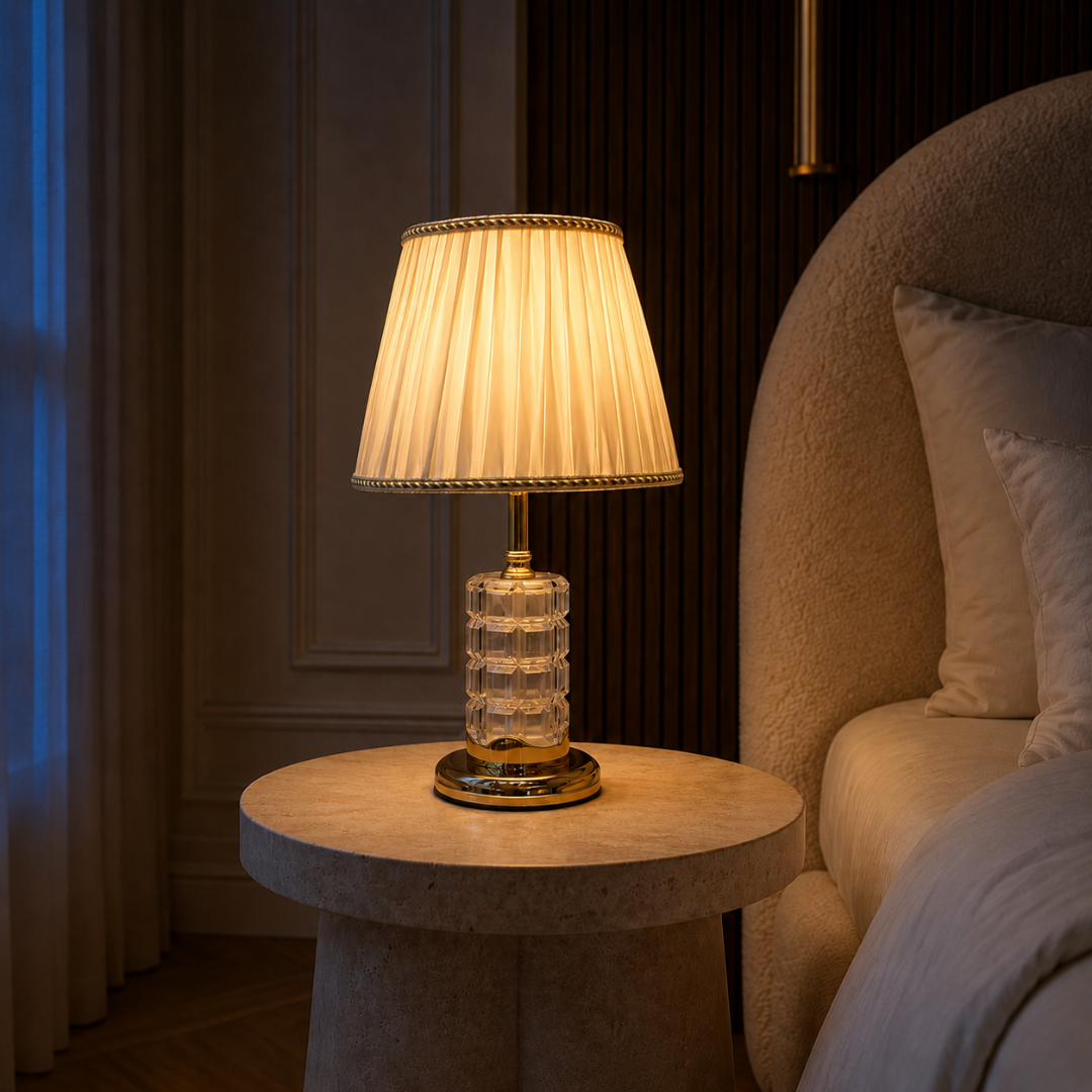 Crystal Glass Table Lamp with Fabric Shade