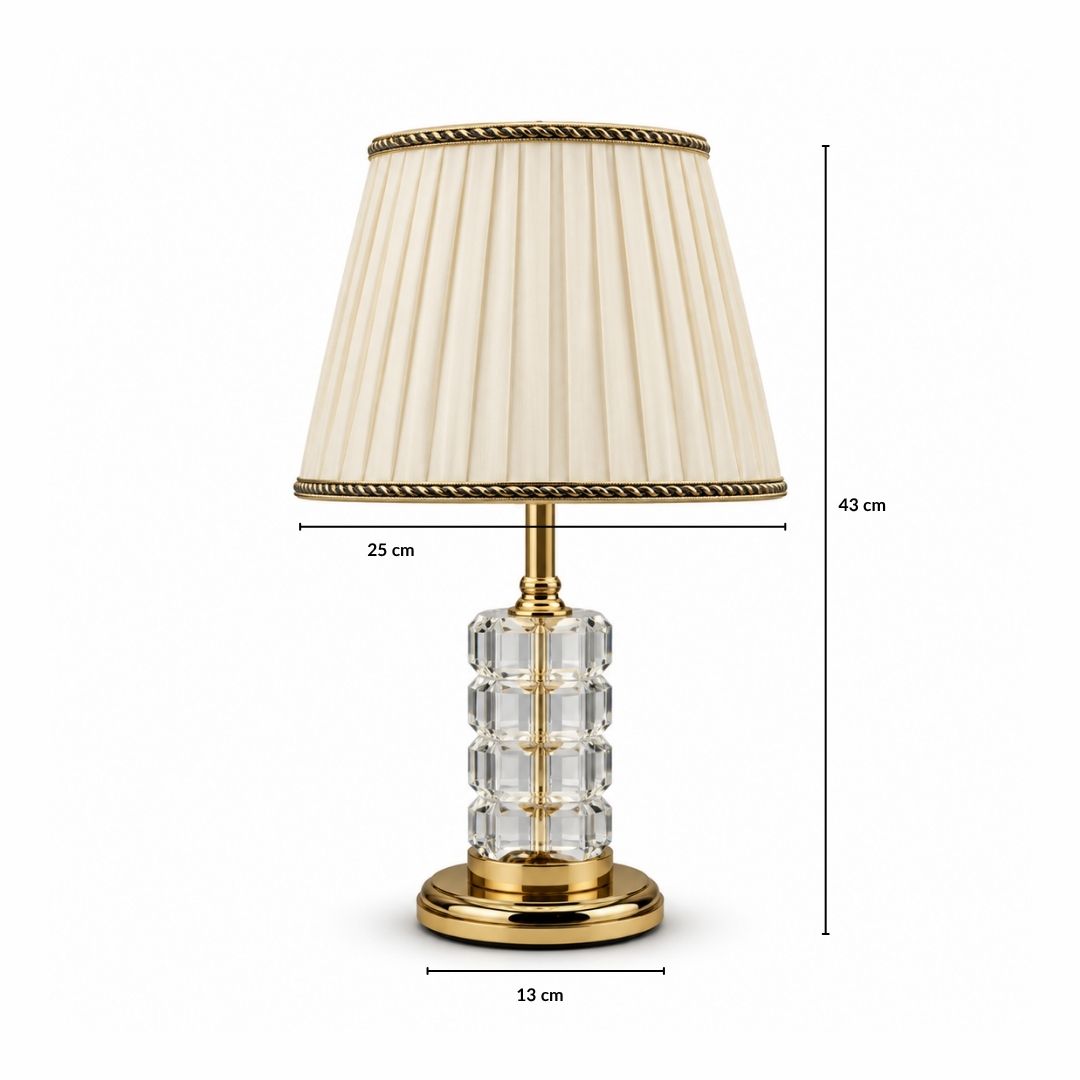 Crystal Glass Table Lamp with Pleated Fabric Shade