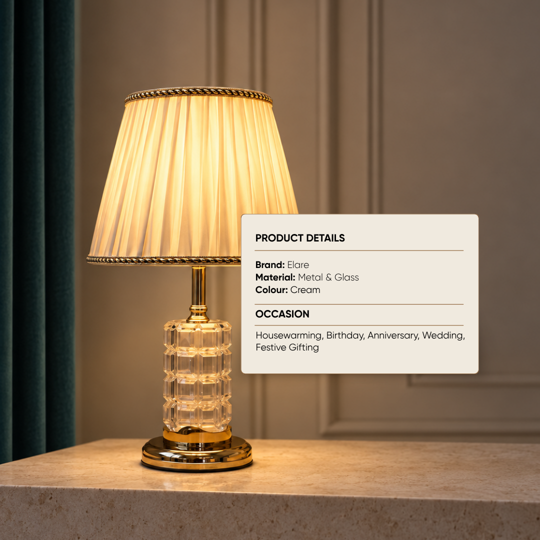 Crystal Glass Table Lamp with Fabric Shade