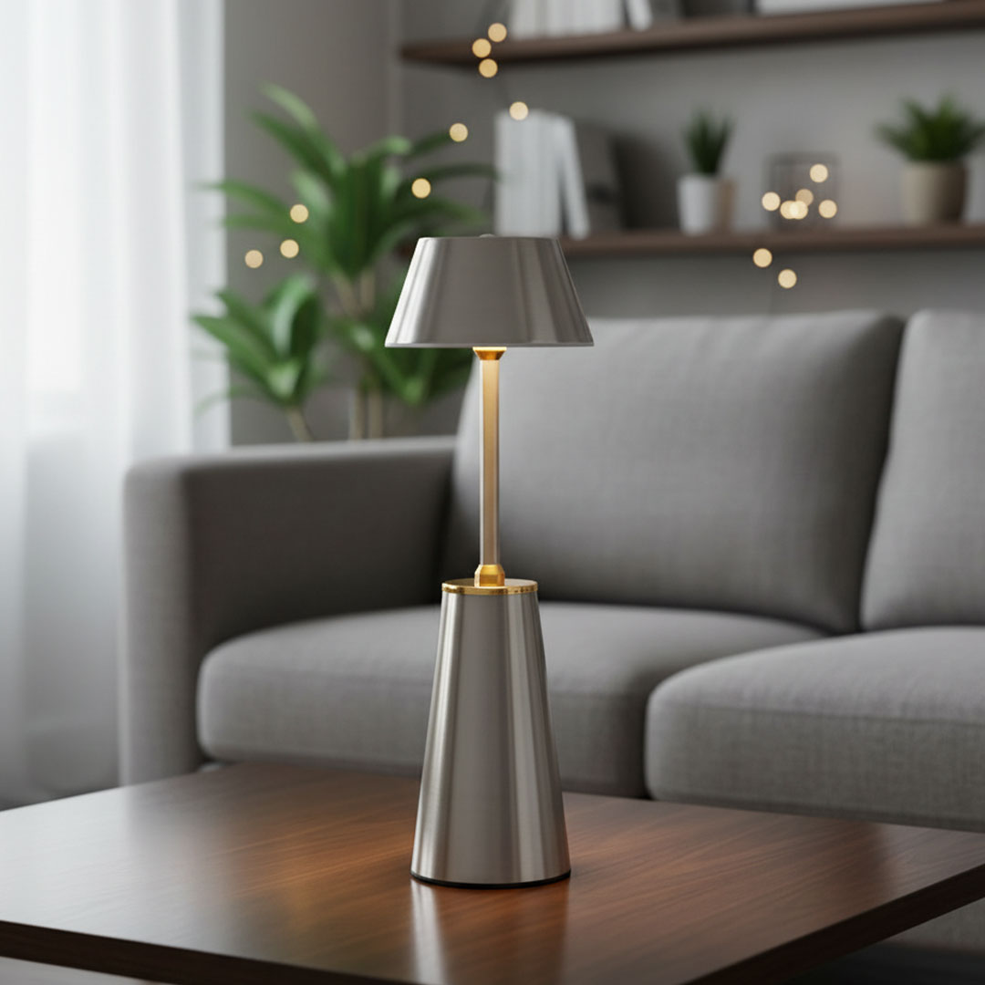Cordless Silver Touch Lamp – Minimalist Ambient