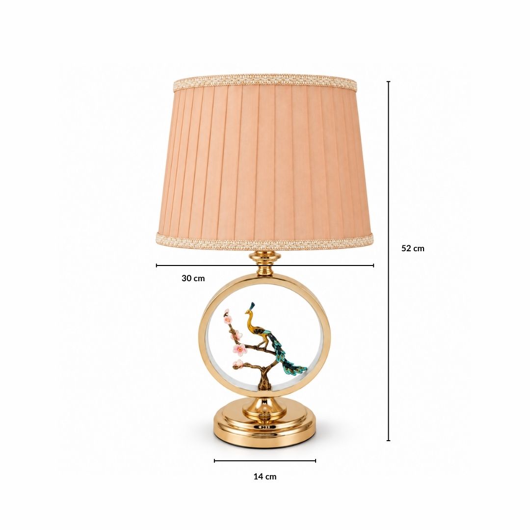Peacock Table Lamp with Gold Frame