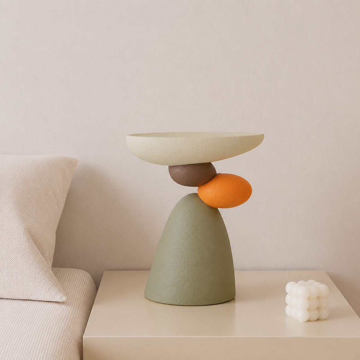 Scandinavian Resin Side Table – Round Stone Design