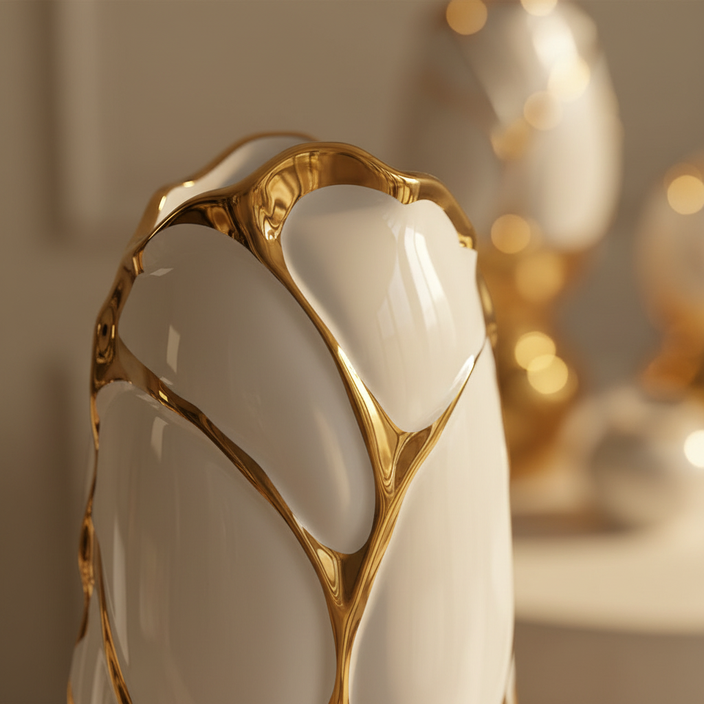Sculptural Ceramic Vase Set – White & Gold (Set of 2)