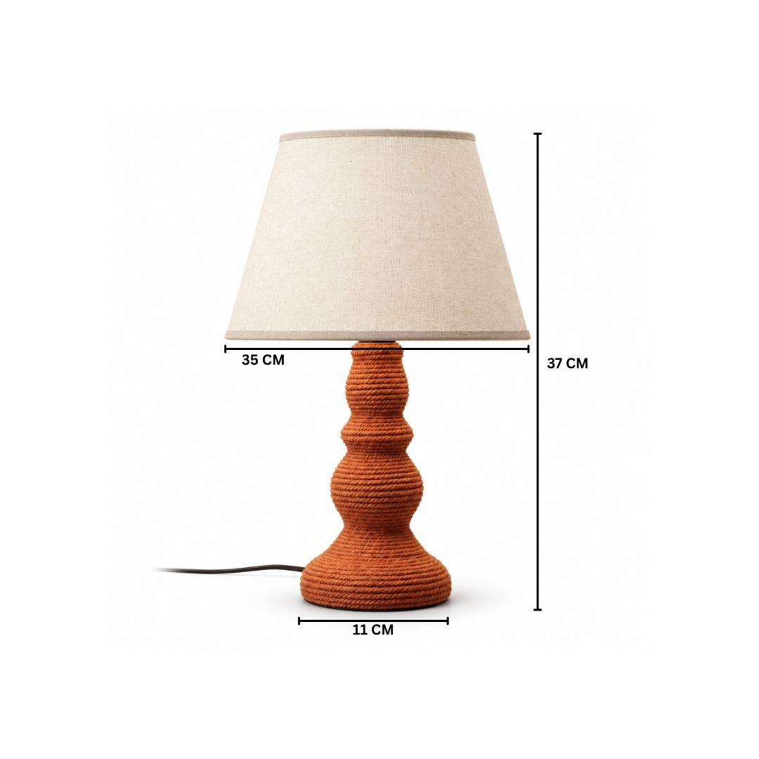 Coral Pink Rope-Wrapped Ceramic Table Lamp with White Taper Shade
