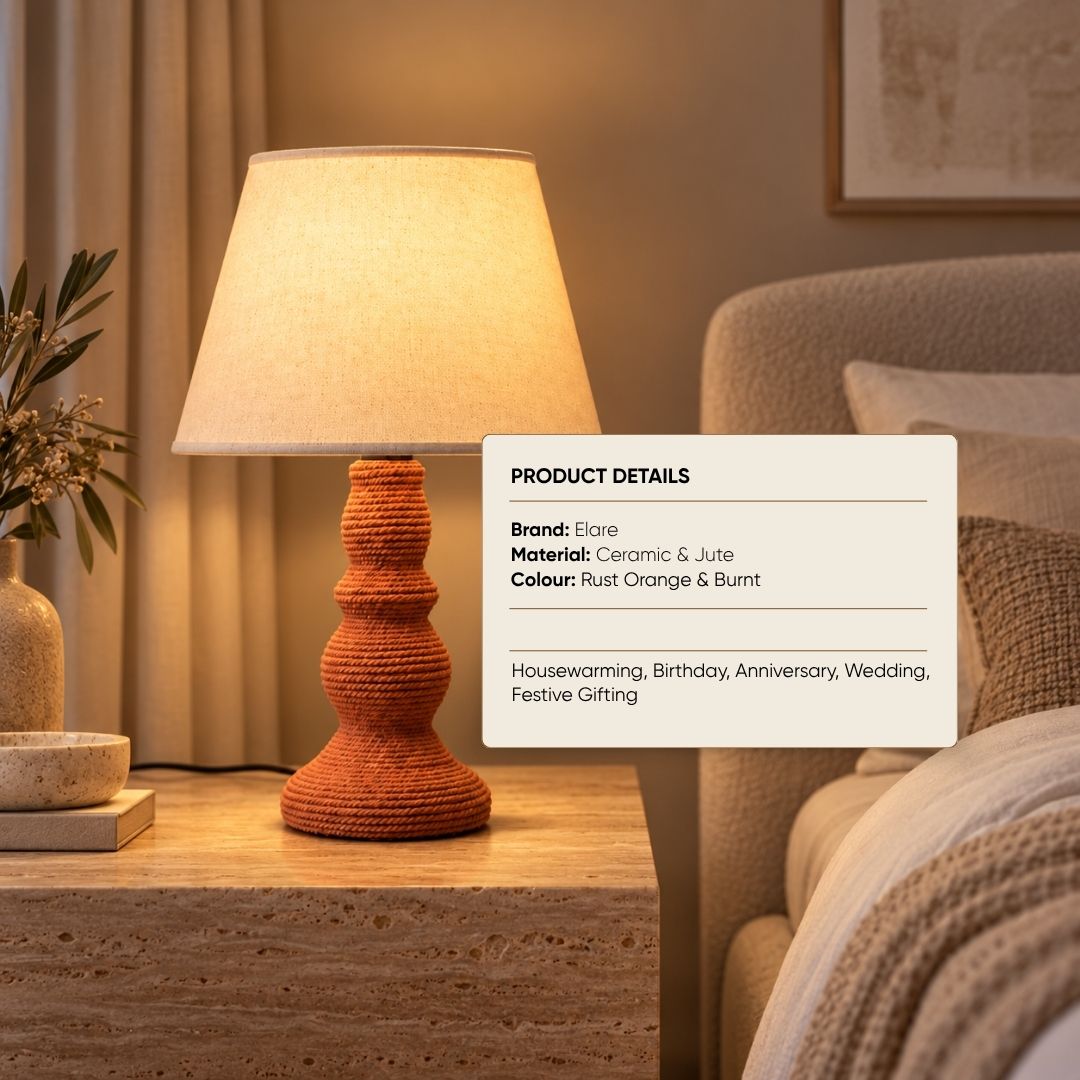 Coral Pink Rope-Wrapped Ceramic Table Lamp with White Taper Shade
