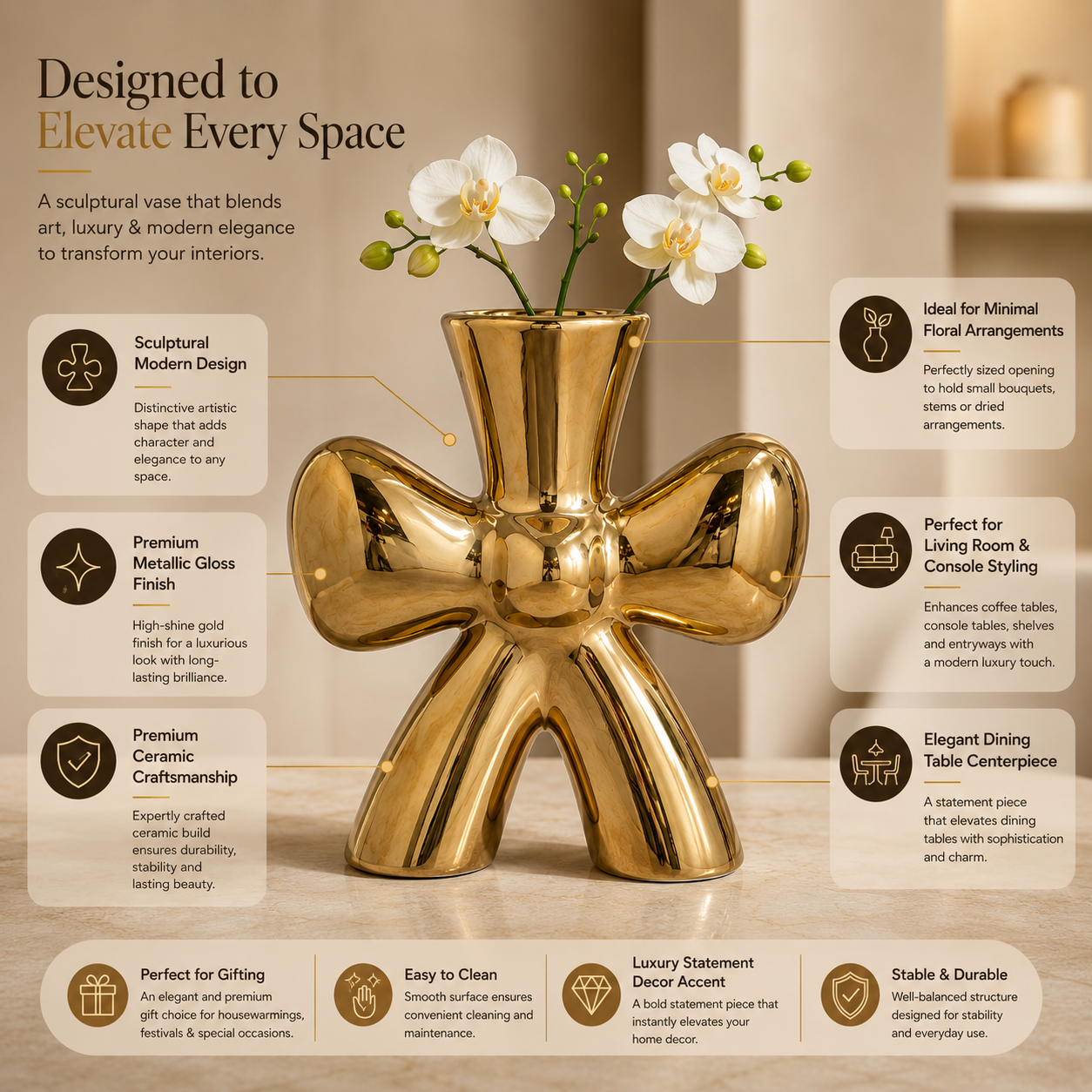 Starfish Metallic Gold Vase