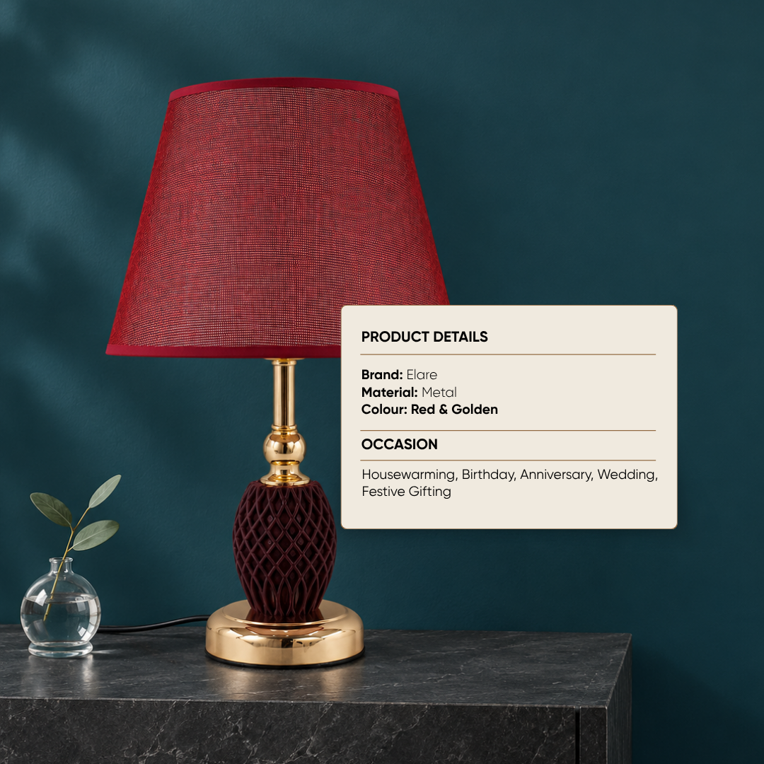 Burgundy Textured Table Lamp with Gold Finish