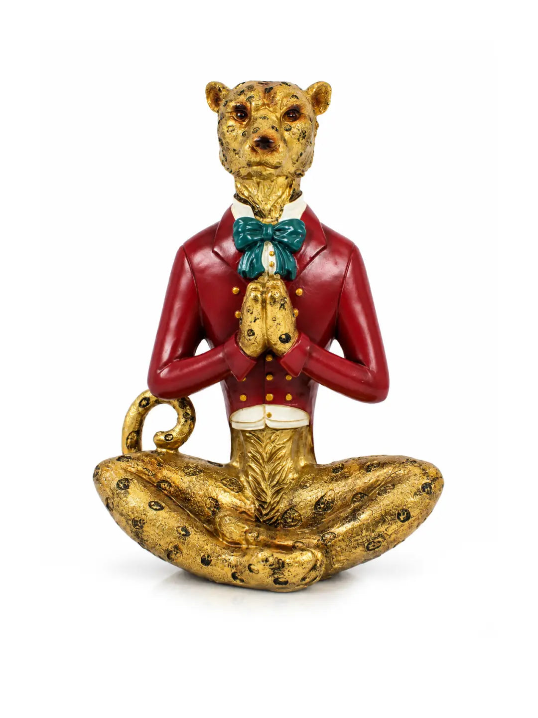 Luxury Golden Leopard Meditation Showpiece with Red Coat