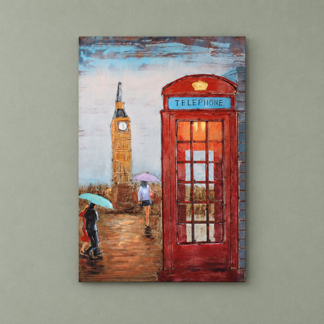 London Rainy Street Metal Wall Art