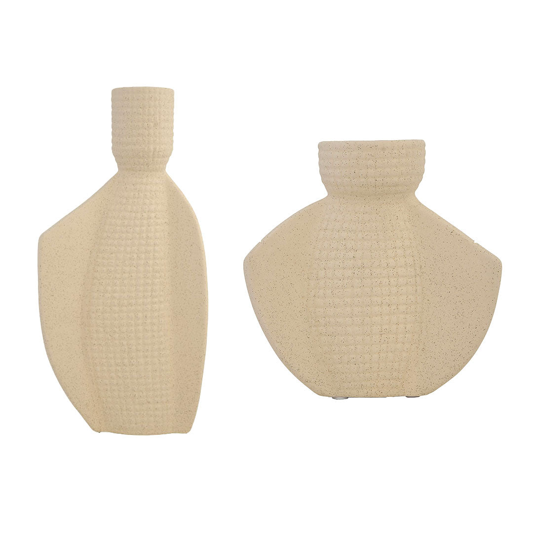 Asymmetrical Sculptural Ceramic Vases in Ivory Beige Color