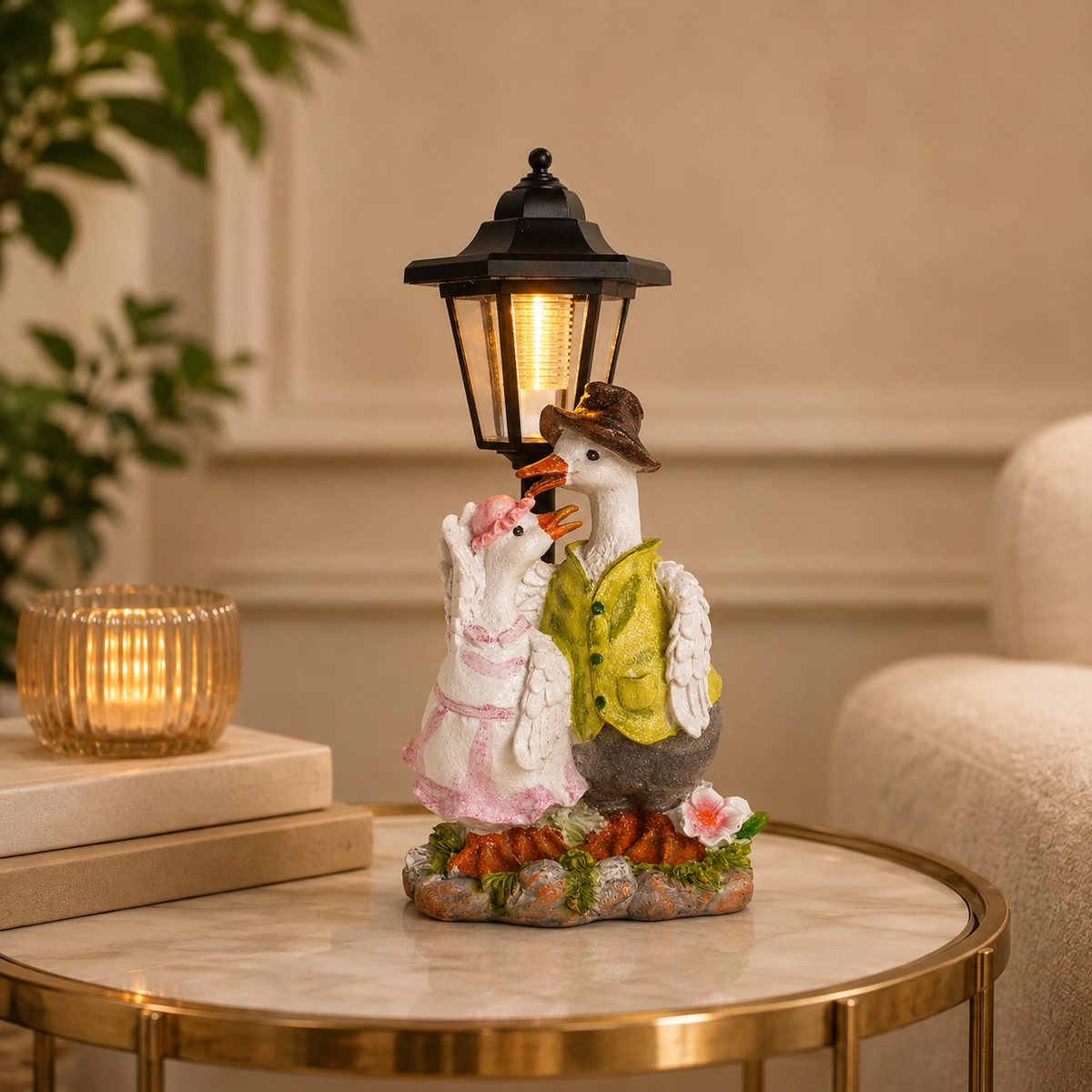 Romantic Goose Couple Decorative LED Lamp Showpiece