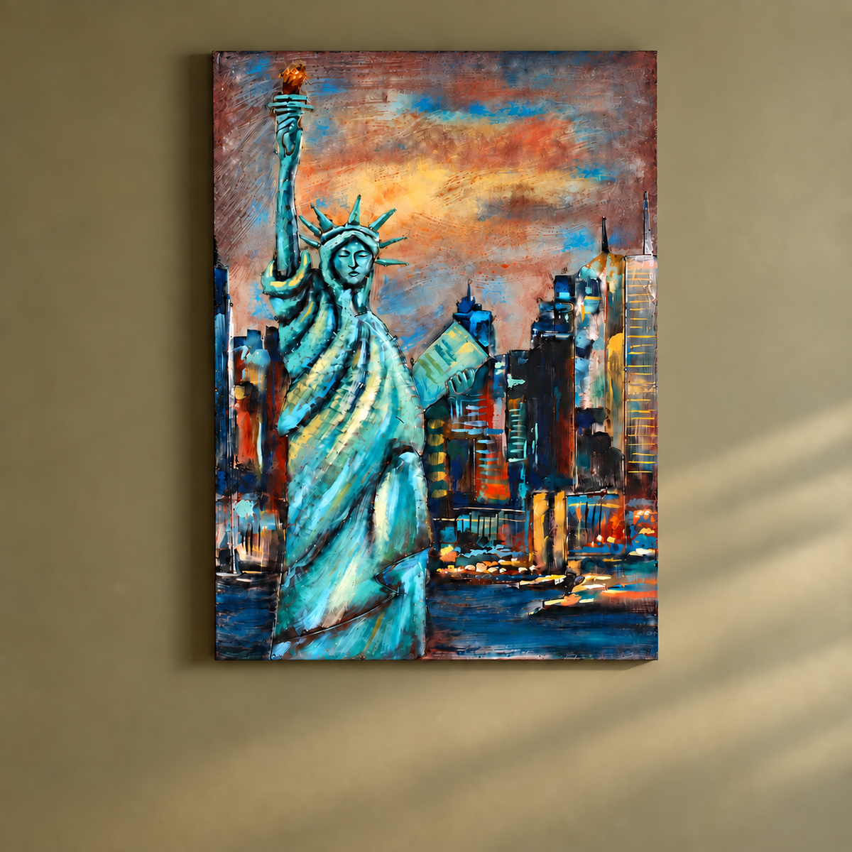 Statue of Liberty with Skyline Metal Wall Art