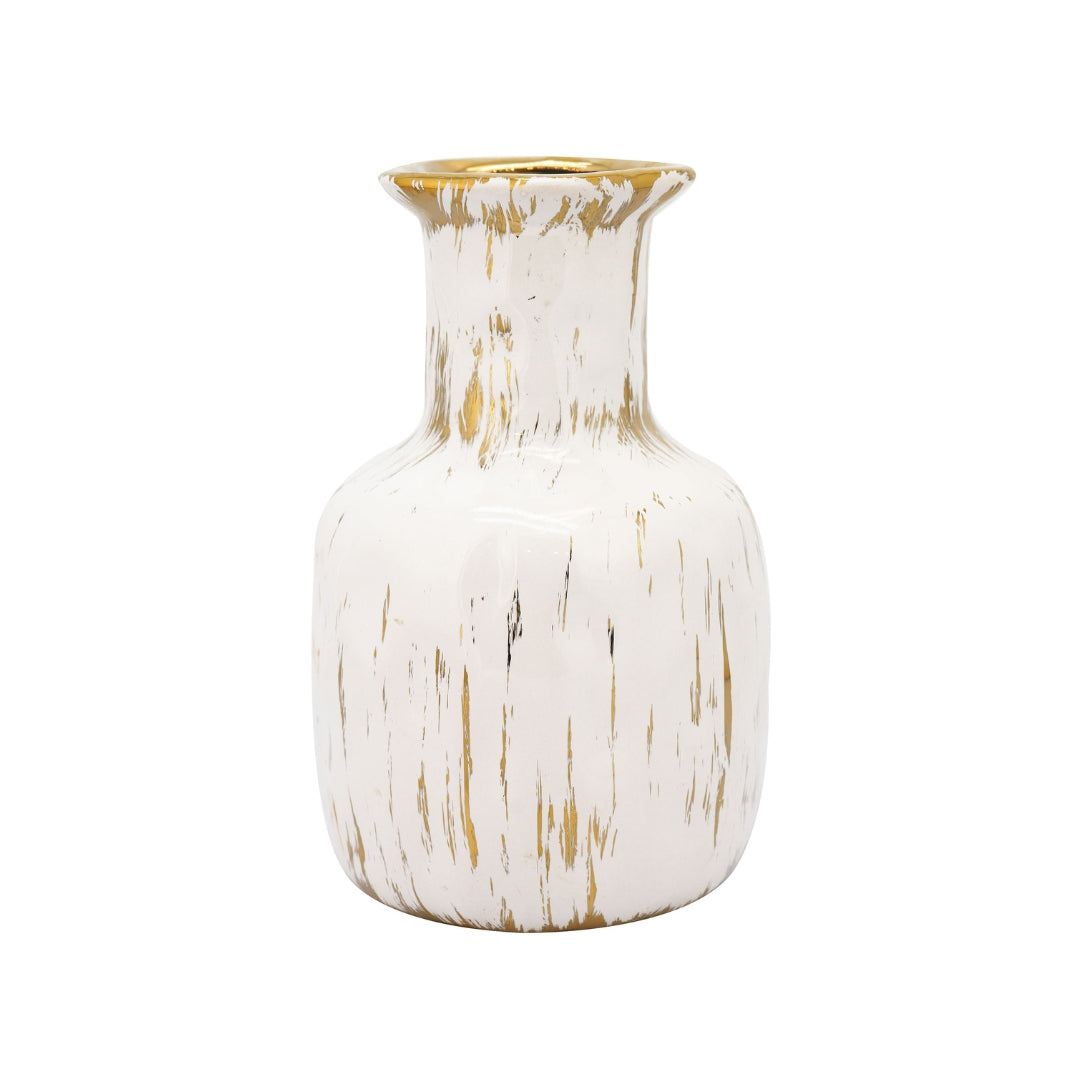 Gilded Strokes White Ceramic Flower Vase