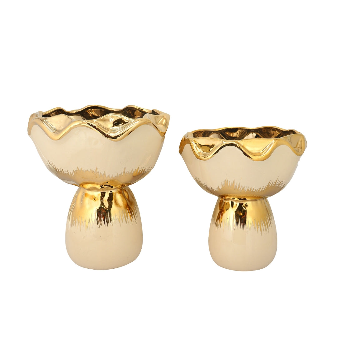 Golden Petal Pedestal Ceramic Flower Vase