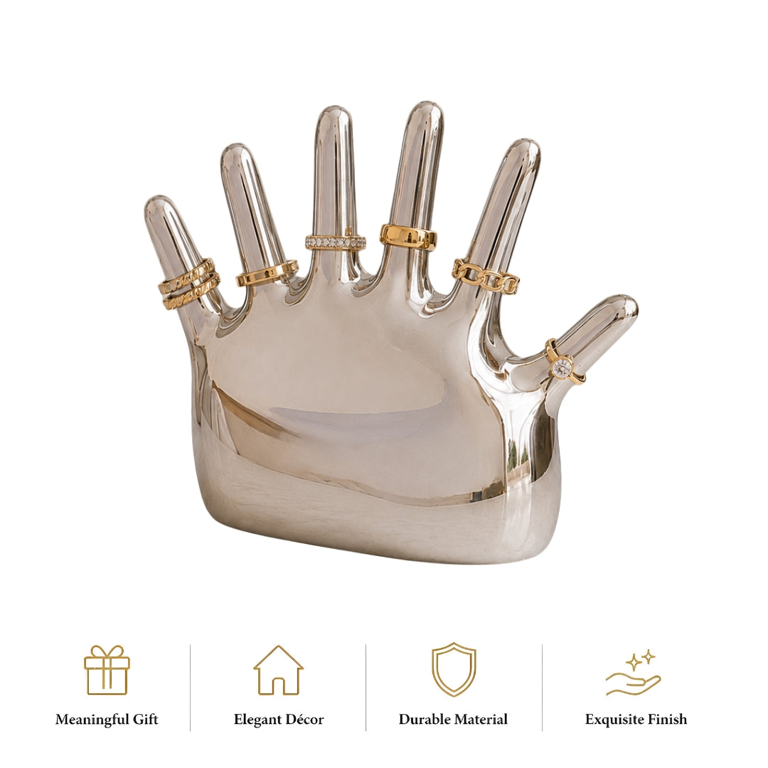 Silver Hand Sculpture Ring Holder –  Open Palm Jewellery Display Stand