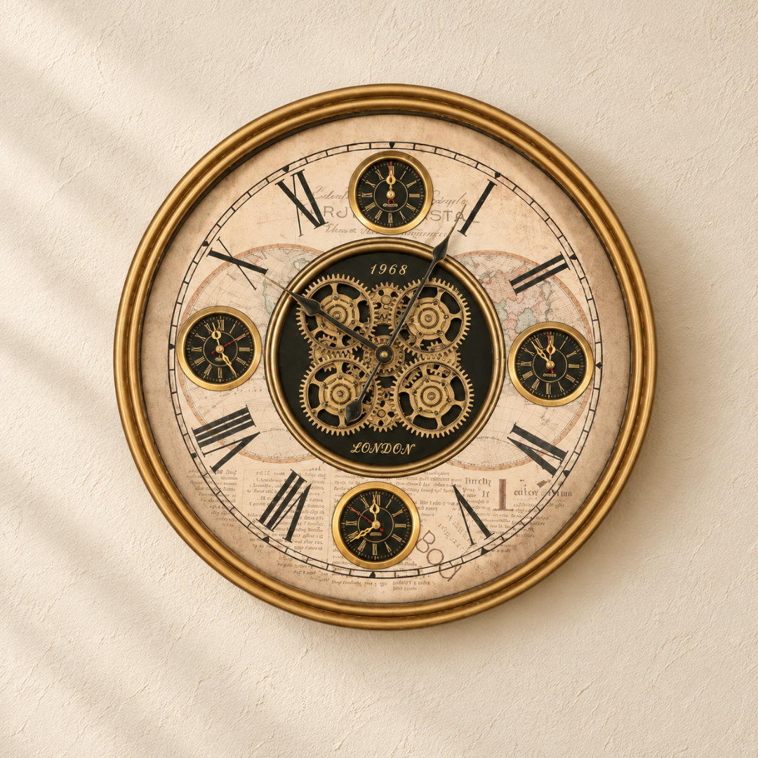 Gear Wall Clock with World Map Design – 48 cm