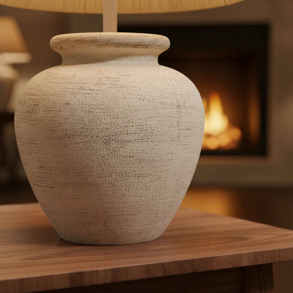 Rustic Ceramic Table Lamp with Handcrafted Pleated Fabric Shade