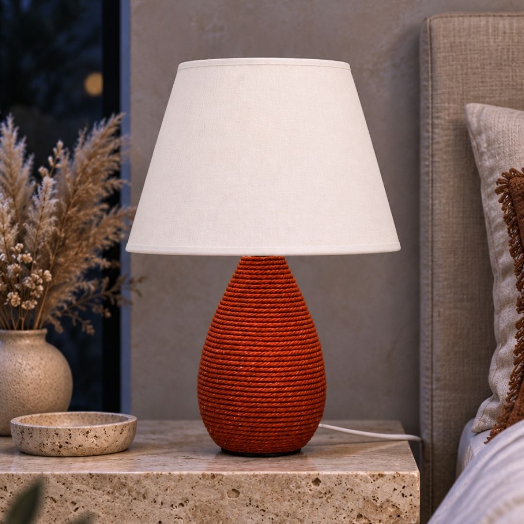 Terracotta Rope-Wrapped Lamp For Bedroom