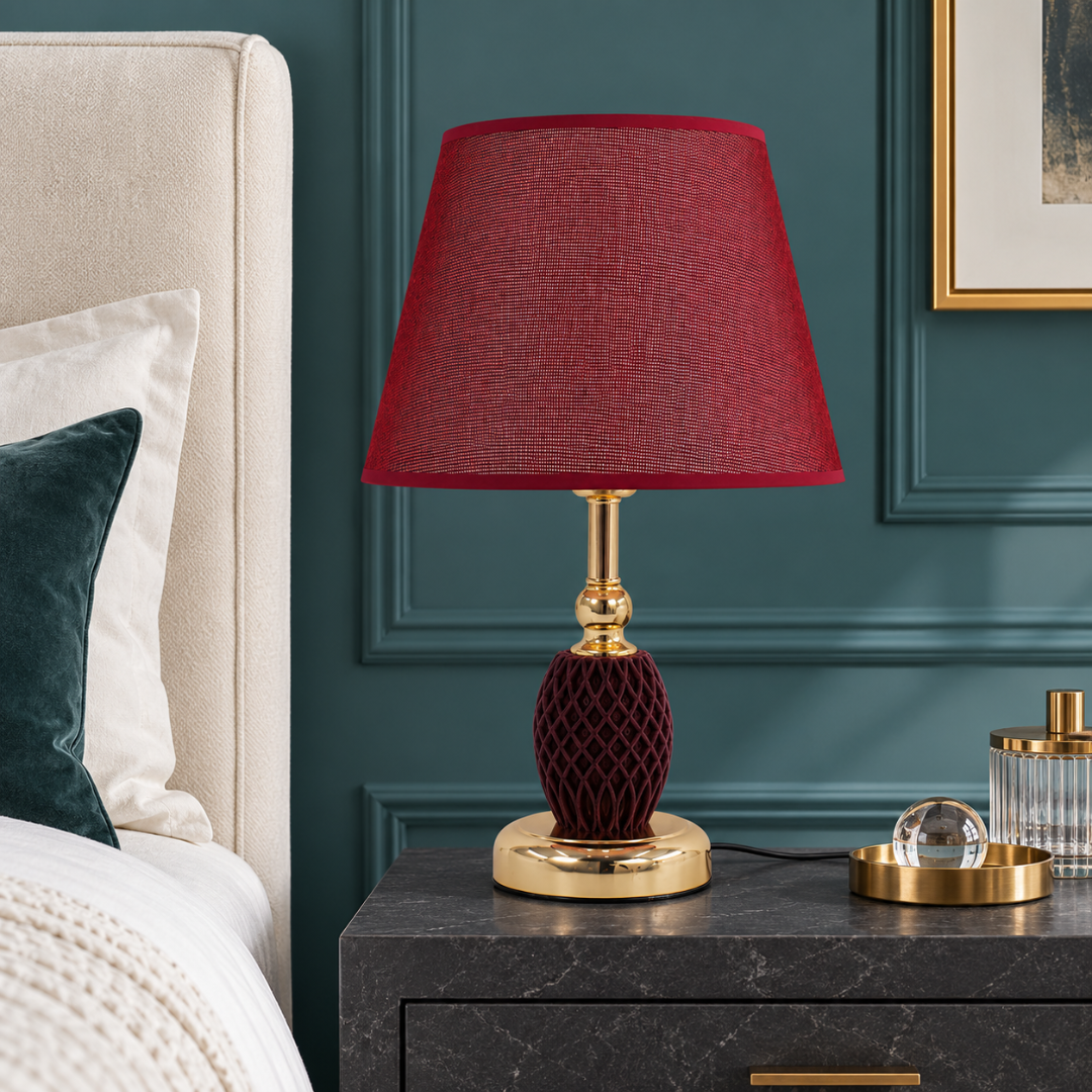 Burgundy Textured Table Lamp with Gold Finish