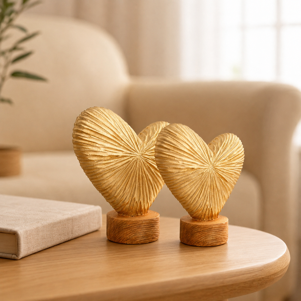 Golden Heart Harmony Showpiece Set of 2 Polyresin Made