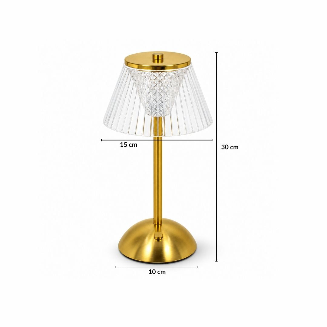 Crystal Pleated Gold Rechargeable Touch Table Lamp