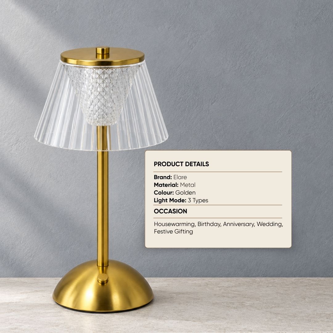 Crystal Pleated Gold Rechargeable Touch Table Lamp