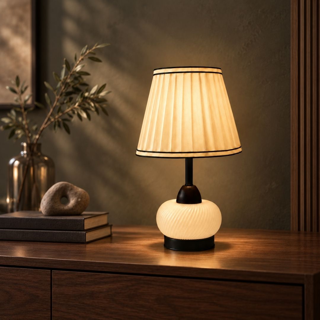 Brown & White Dual-Light Table Lamp with Bulb