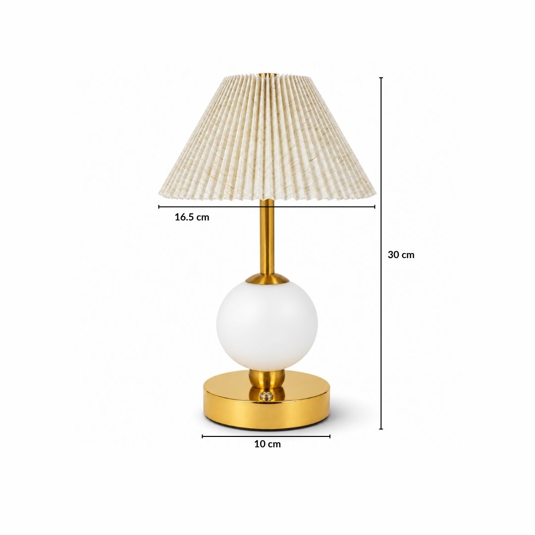 Pleated Shade Gold Rechargeable Tap Lamp