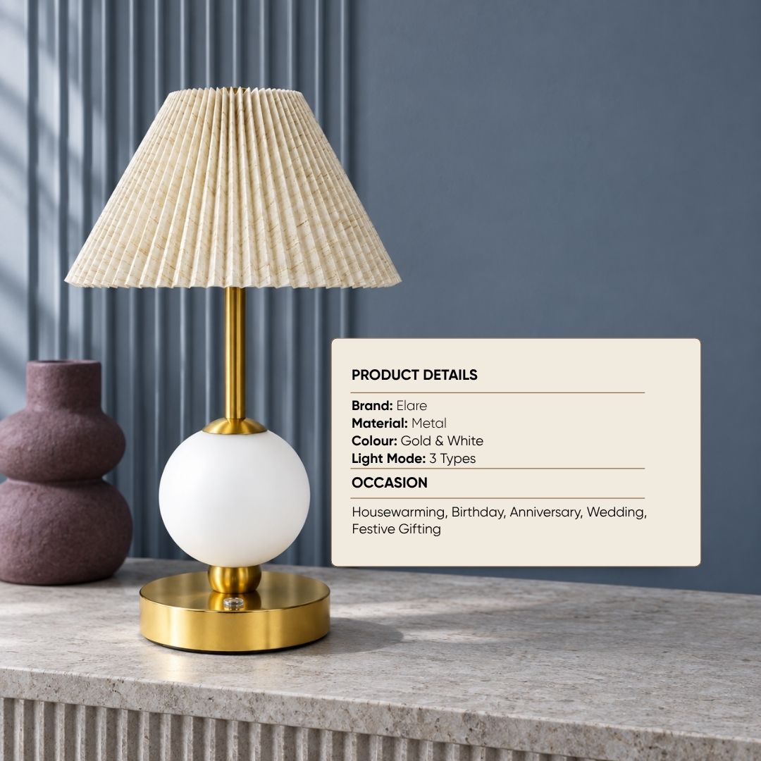 Pleated Shade Gold Rechargeable Tap Lamp