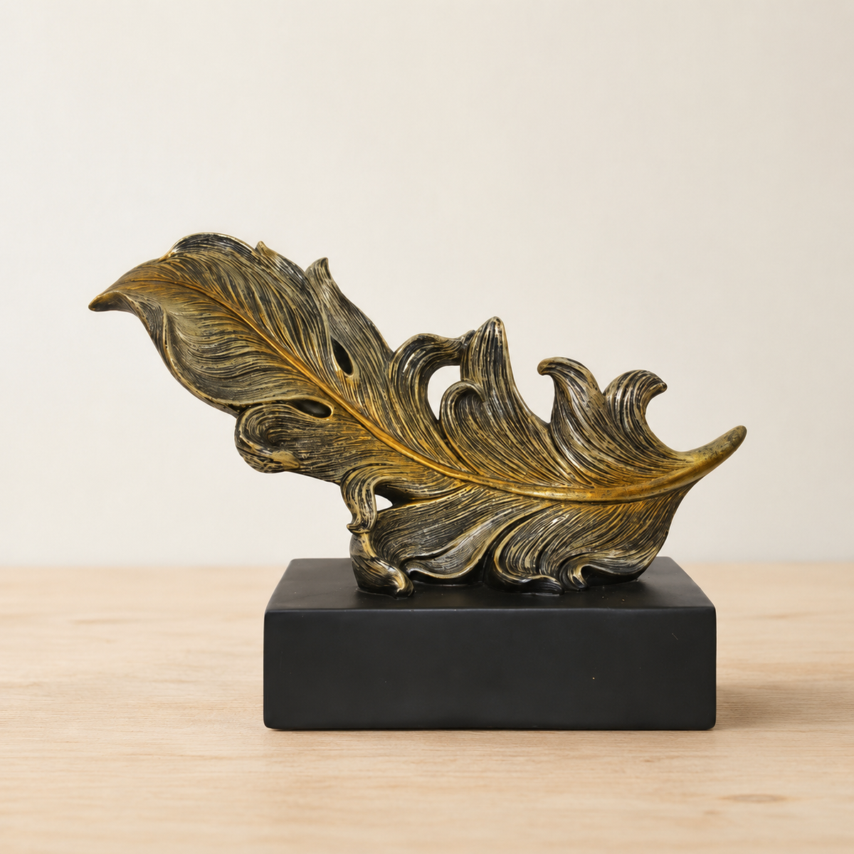 Golden Feather Statue - Abstract Tabletop Organizer