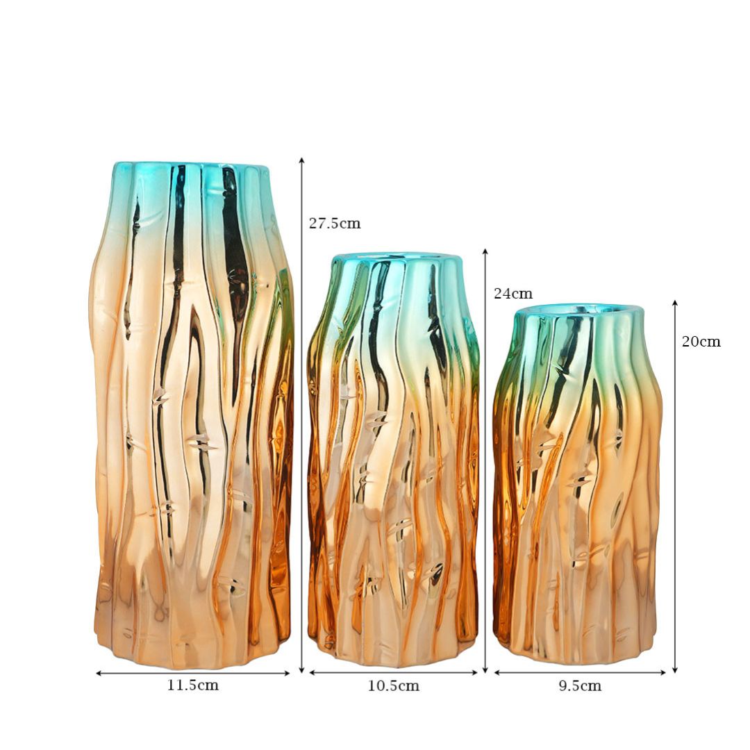 Modern Sculptural Ceramic Vase Set of 3 – Turquoise Blue