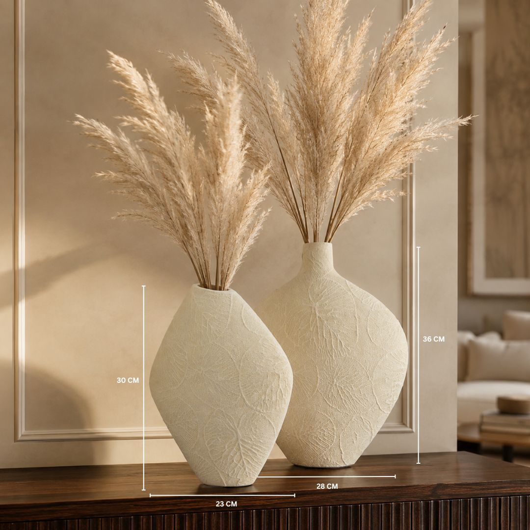 Sculpted Ivory Polyresin Vase Set of 2 – Textured Matte Finish