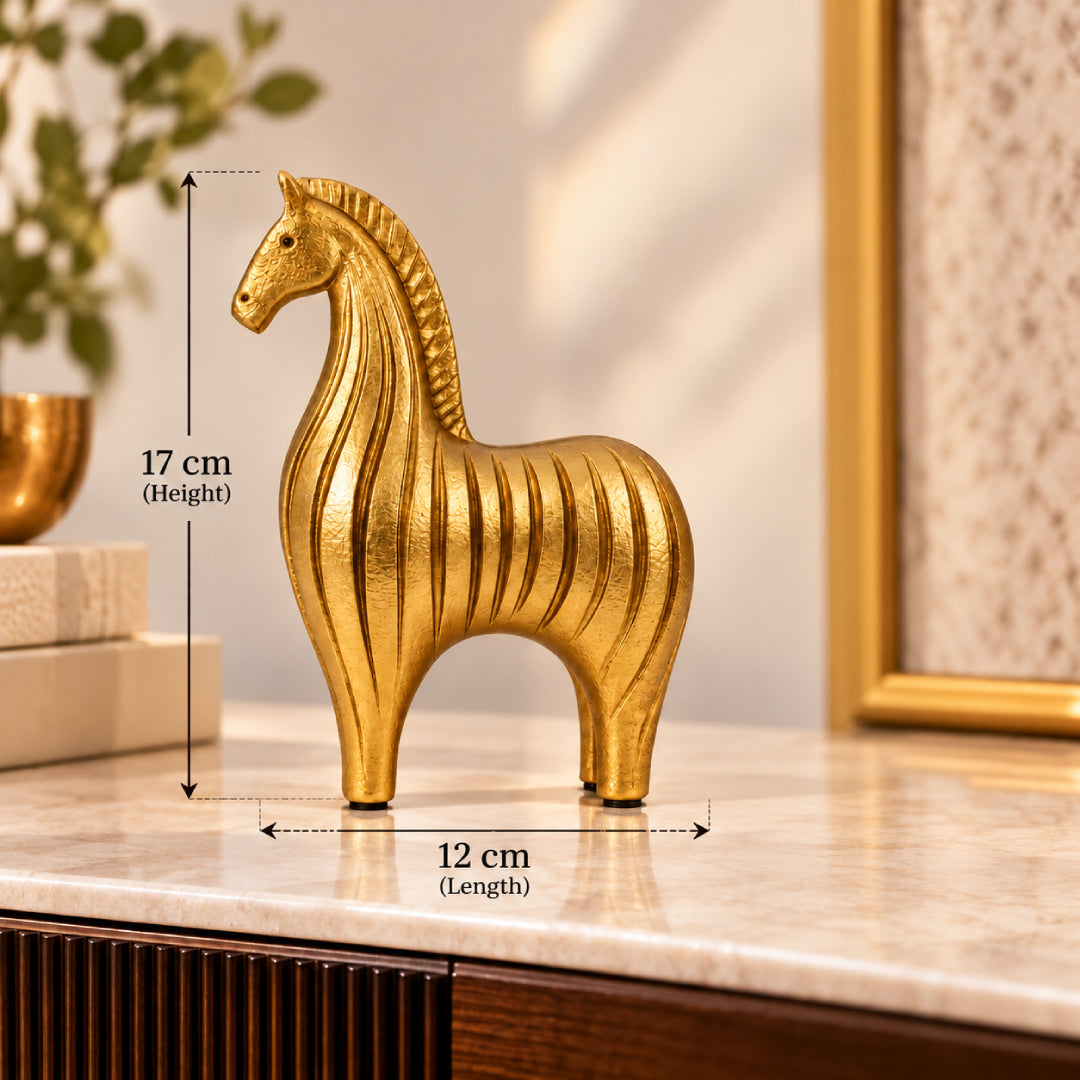 Golden Horse Showpiece – Luxury Textured Horse Figurine with Artistic Carved Design