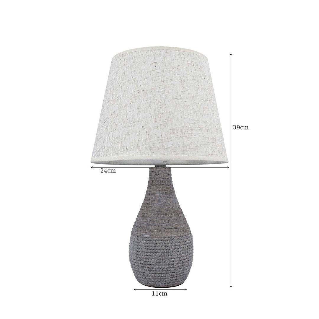 Grey Ceramic Table Lamp with Cream Color Shade and Rope-Textured Base