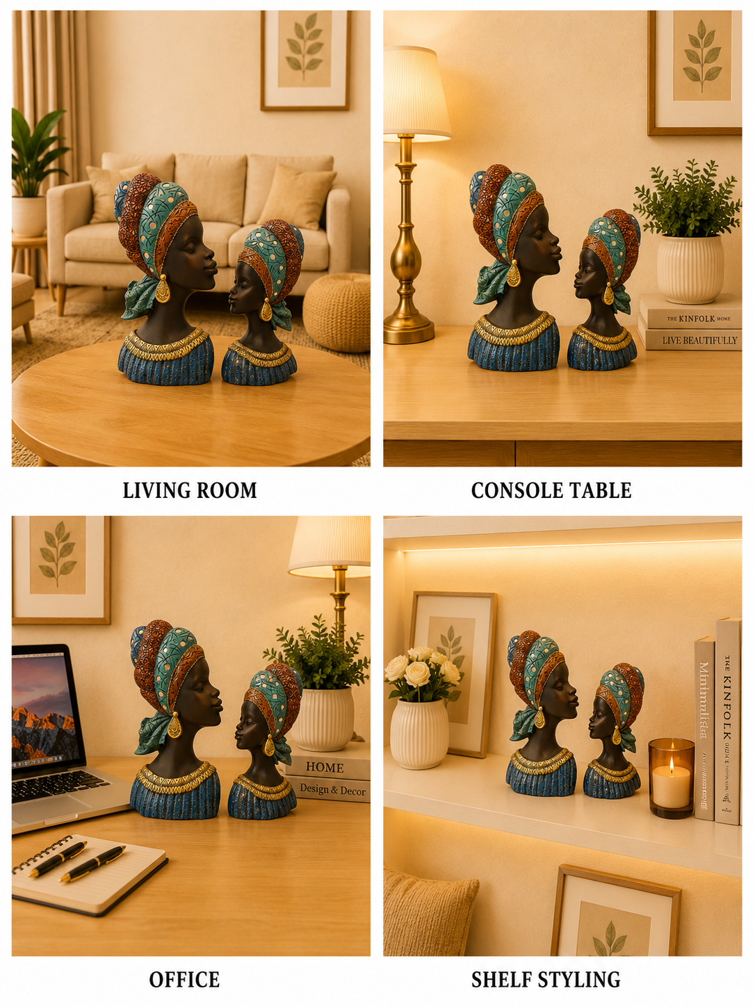 African Woman Polyresin Decorative Showpiece Set of 2