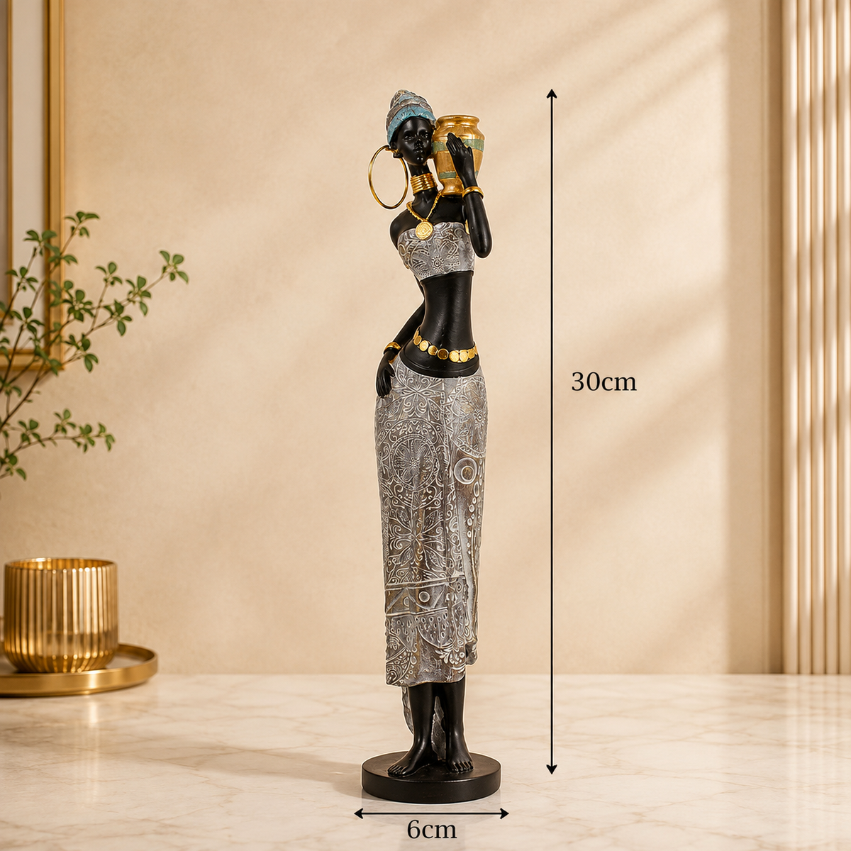 African Lady Carrying Pot Polyresin Showpiece