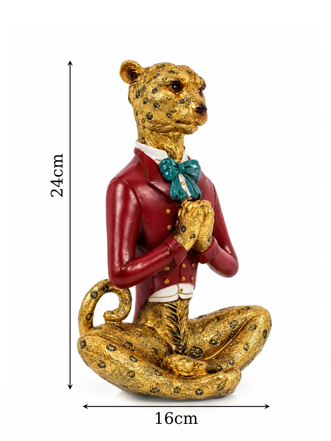 Luxury Golden Leopard Meditation Showpiece with Red Coat