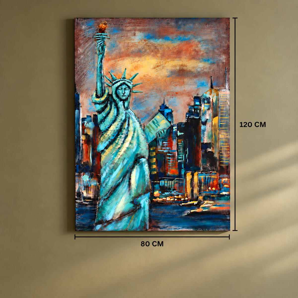 Statue of Liberty with Skyline Metal Wall Art