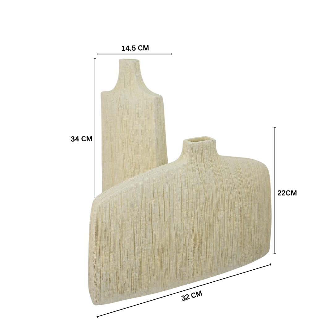 Modern Textured Ivory Polyresin Vase Set of 2