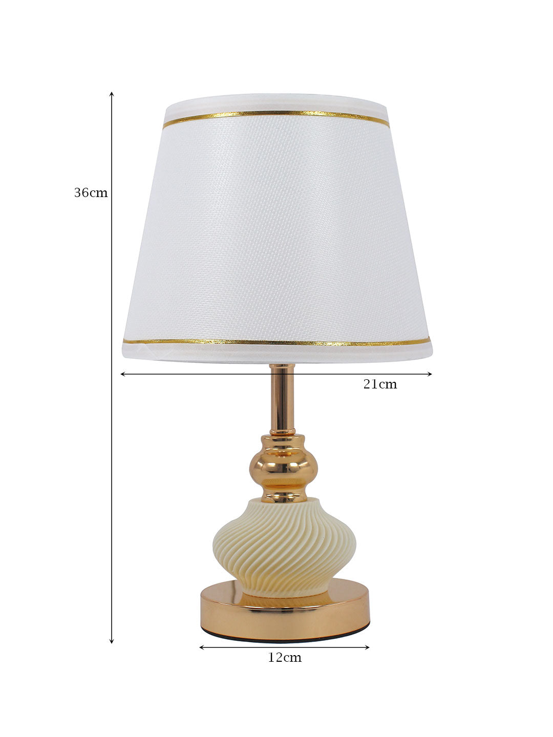 Ivory & Gold Ribbed Table Lamp with Fabric Shade – 36 cm