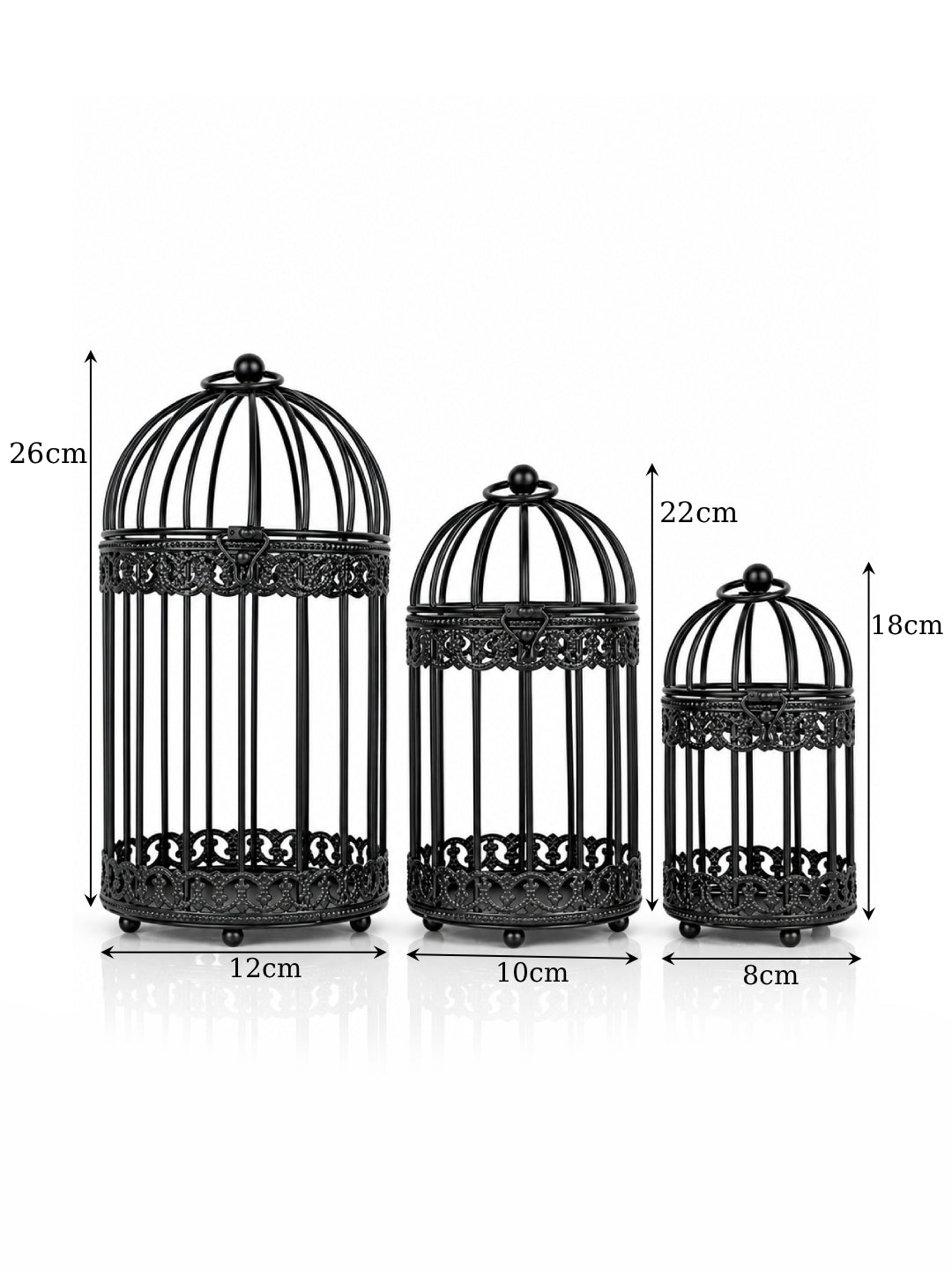 Vintage Black Metal Birdcage Candle Lanterns – Set of 3