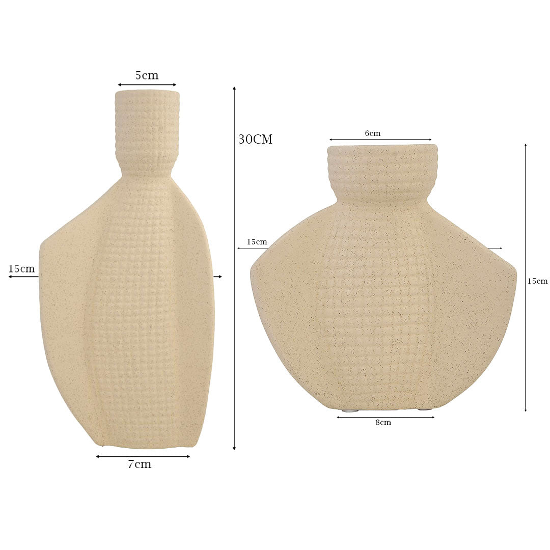 Asymmetrical Sculptural Ceramic Vases in Ivory Beige Color