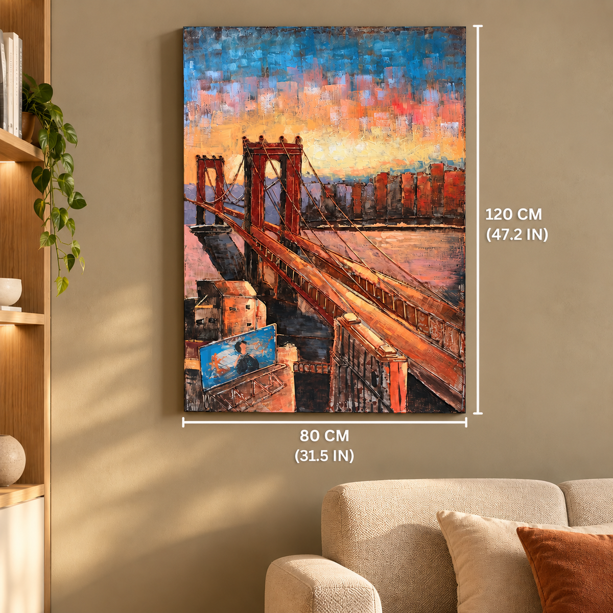 Sunset Suspension Bridge Large 3D Metal Wall Art – 120 × 80 cm