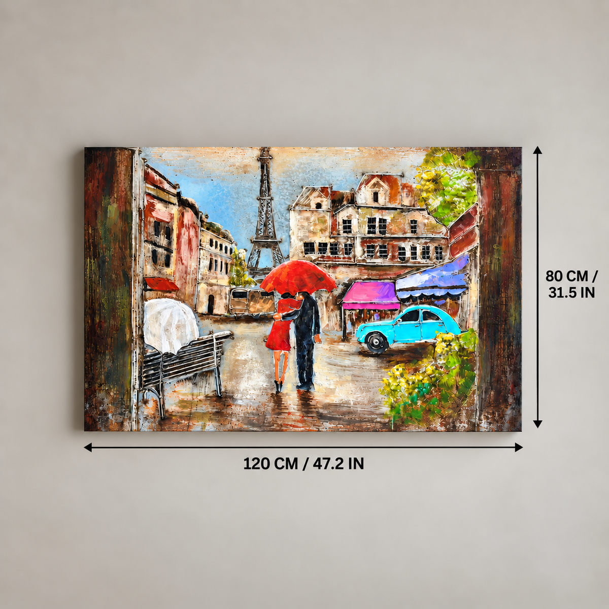 Rainy Romance in Paris Metal Wall Art
